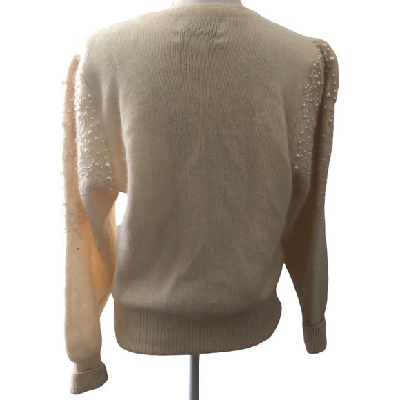 Vintage Sideffects Cream Knit Lambswool Angora Rabbit Hair Sweater Pearls M - Picture 3 of 9